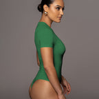 Women's Summer Solid Color Short Sleeve Bodysuit Jumpsuit