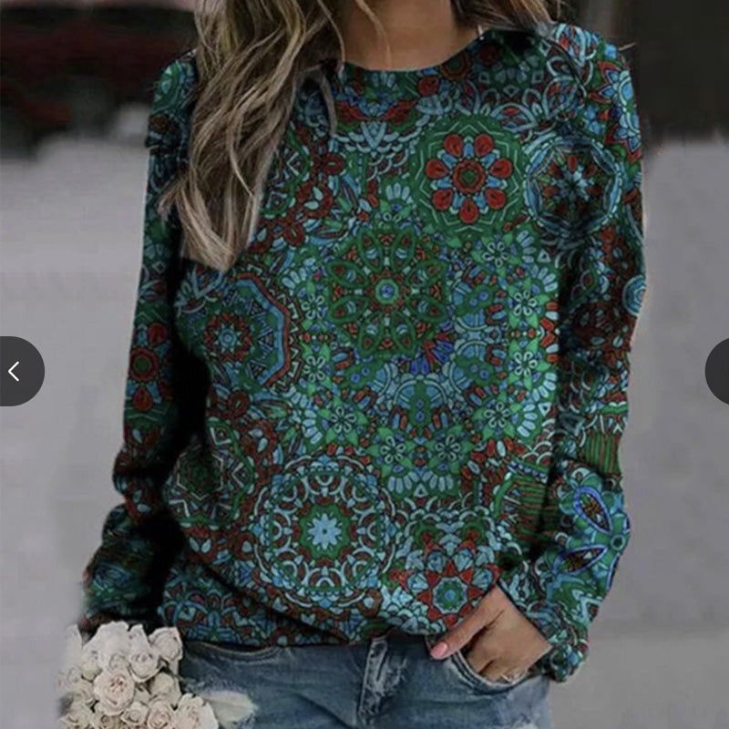 Printed Turtleneck Long Sleeve Sweater for Women