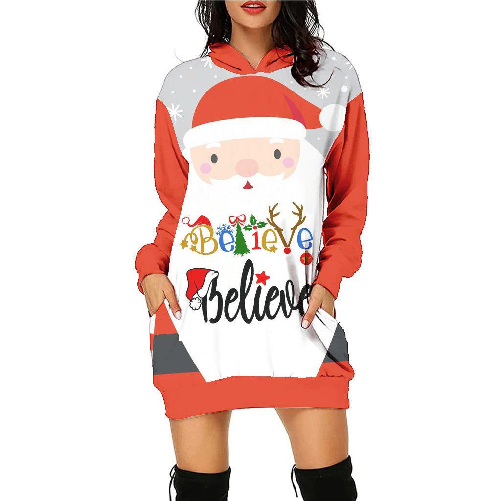 Women's Casual Printed Christmas Sweater Dress