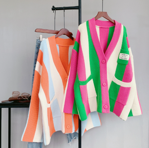 Striped Loose Knit Cardigan for Women (One Piece)