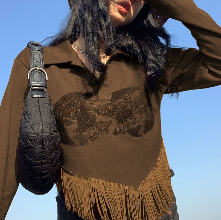 Tassel Sweater with European and American Head Pattern