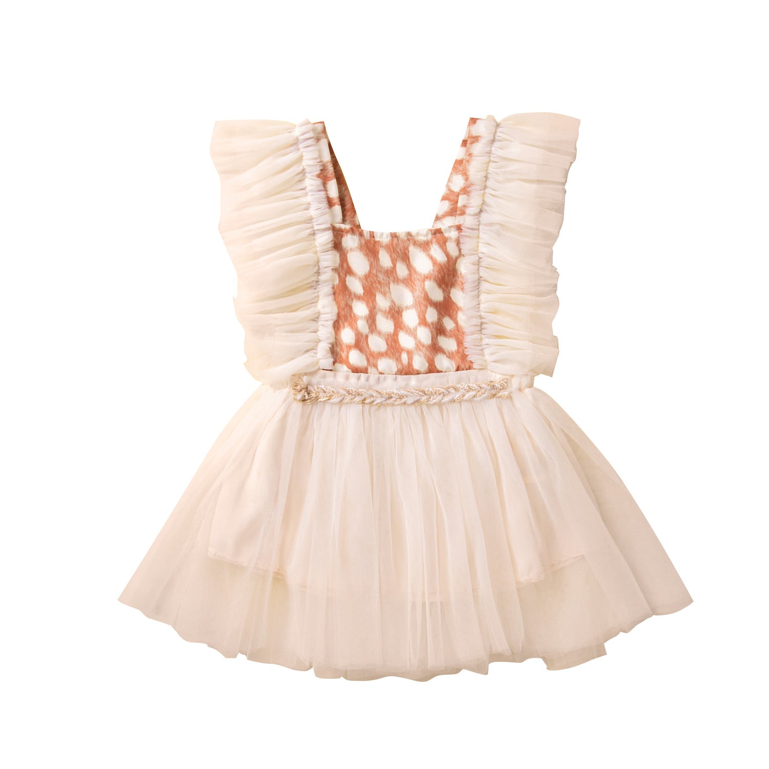 Leopard Print Mesh Spaghetti Strap Dress for Girls
