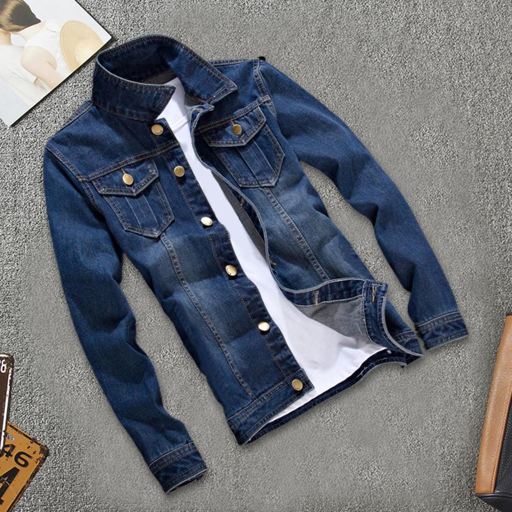 Men's Slim Fit Denim Jacket with Long Sleeves