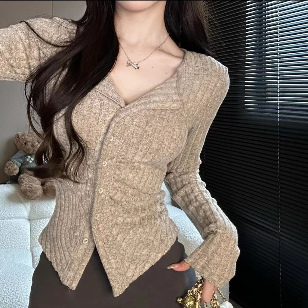 Korean Women's Knit Cardigan with Long Sleeve Design