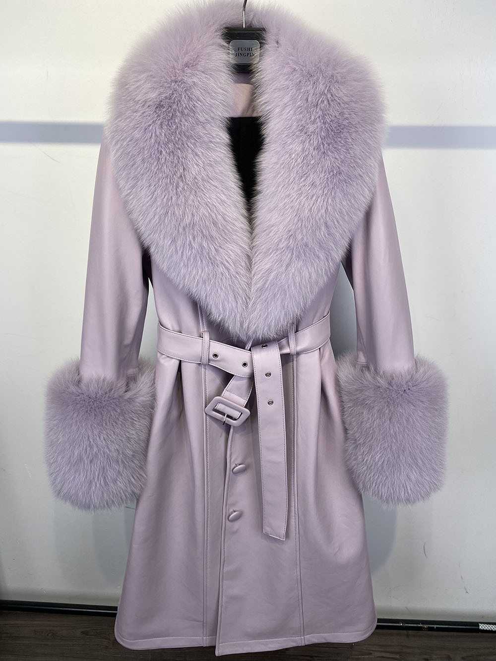 Leather Coat with Fox Fur