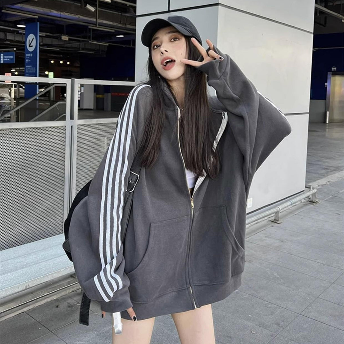 American Style Women's Mid-Length Baseball Sweater Cardigan