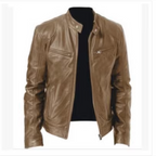 2023 Men's Slim Fit Leather Motorcycle Jacket with Zipper