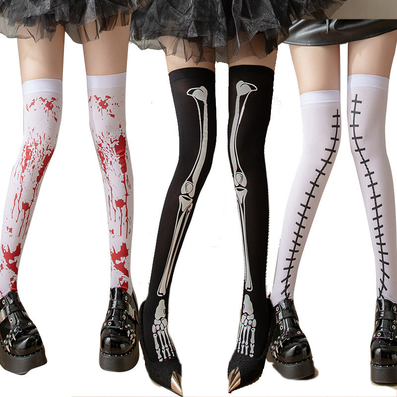 Halloween Christmas Party Blood Print Thigh High Socks