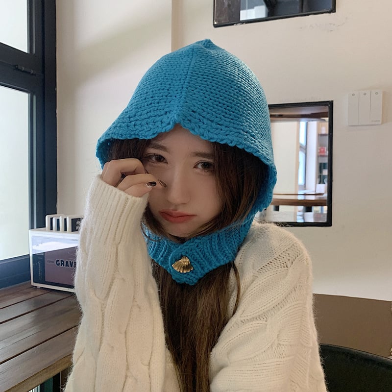 Hand-Knitted Lace-Up Solid Color Beanie Hat | Embroidered Cap