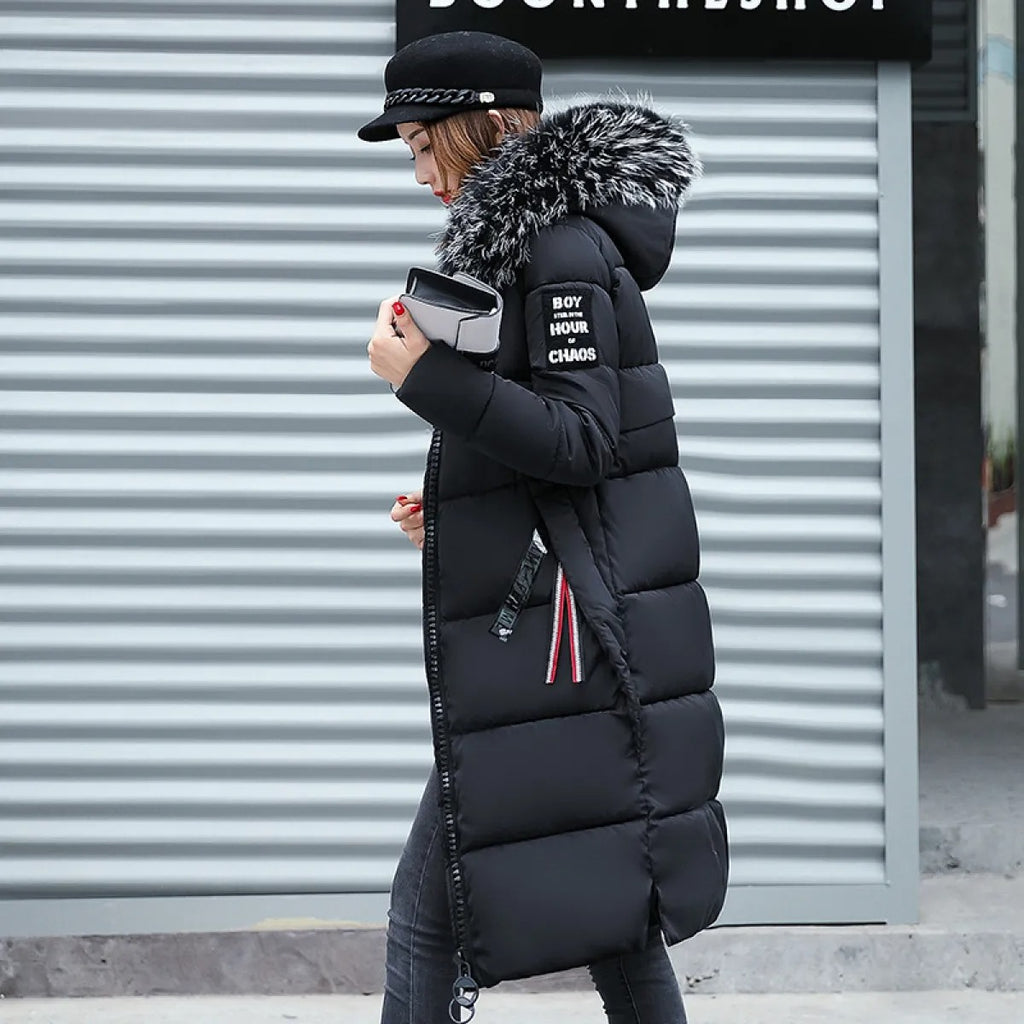 Girls' Cotton Padded Winter Coat with Fur Collar
