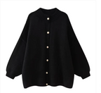 French Loose Fit Round Neck Cardigan with Metal Buttons