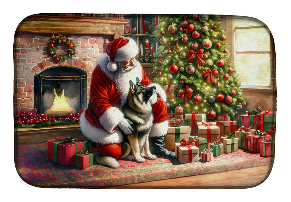 Norwegian Elkhound and Santa Claus Dish Drying Mat