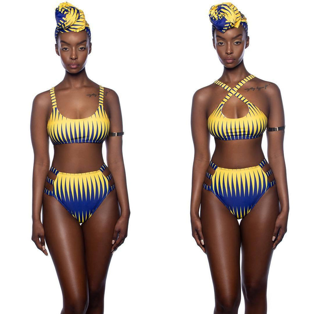 2019 High Waist Bikini Set with Striped Print