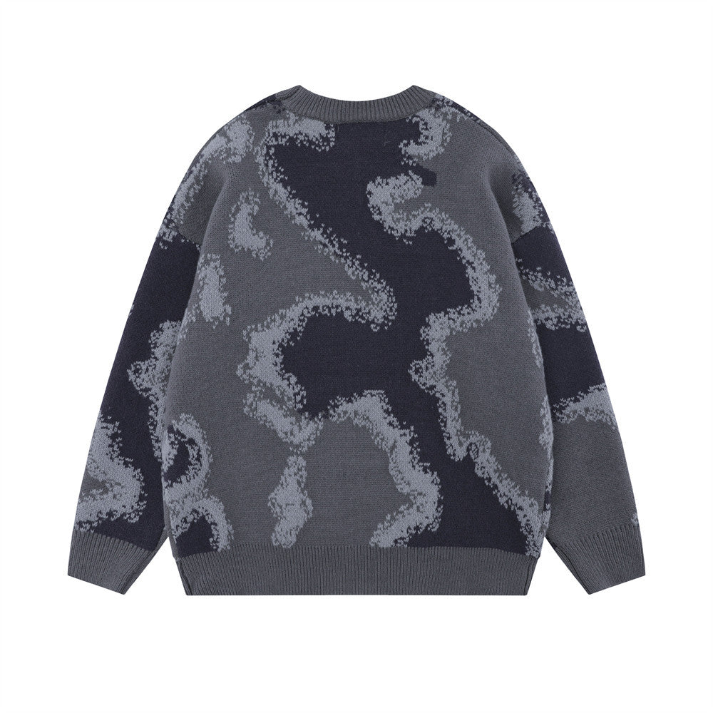 Men's Autumn Winter Camouflage Jacquard Round Neck Sweater