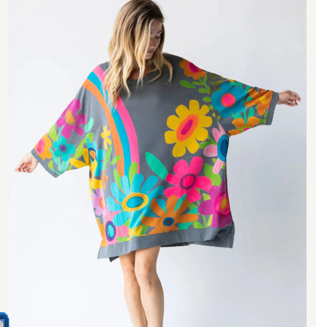 Loose Fit Printed Crew Neck Sweatshirt for Women | Streetwear
