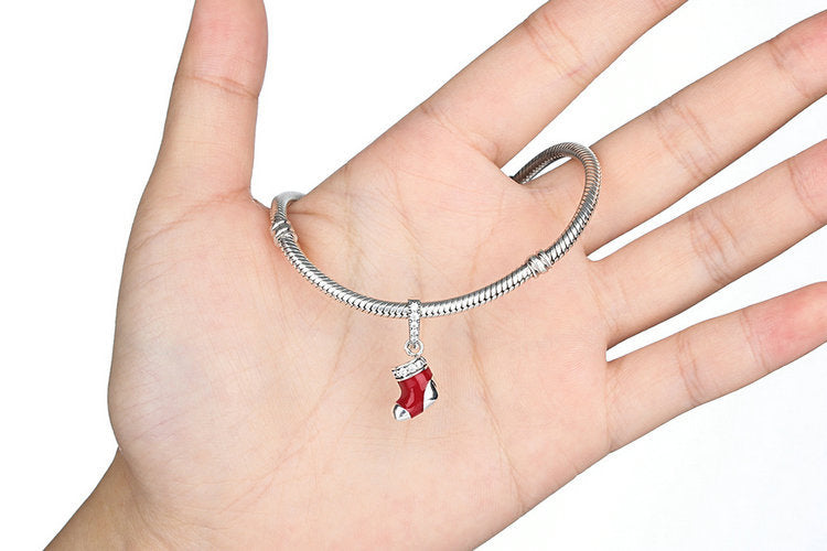 DIY Beaded Bracelet Silver Christmas Stocking Charm