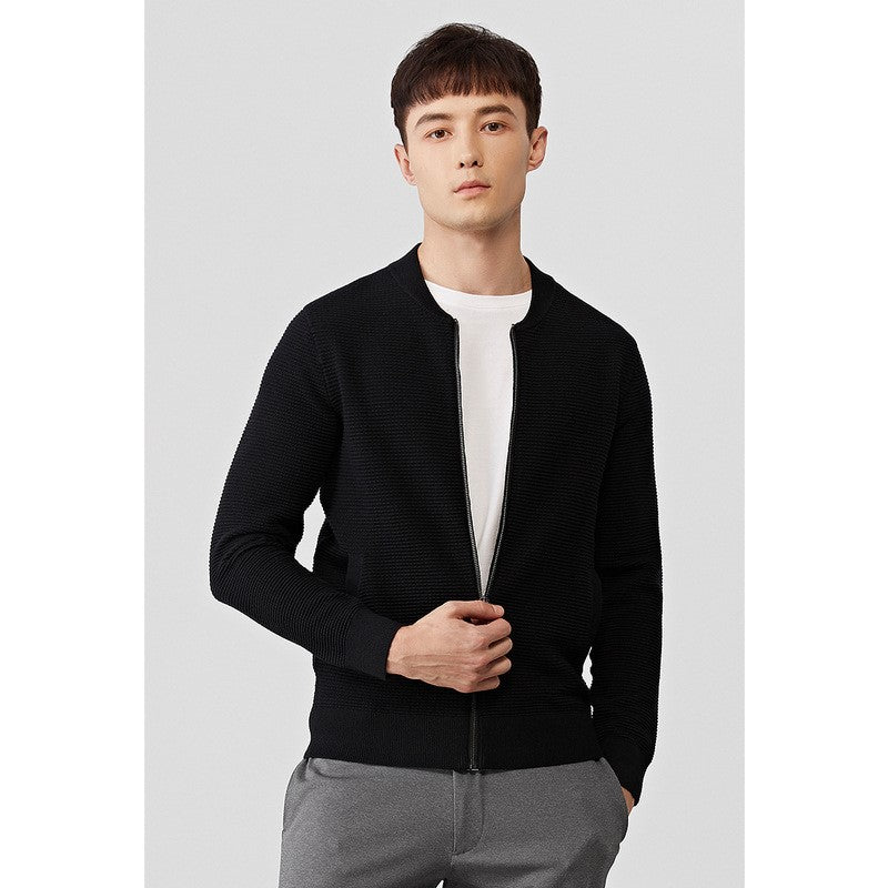 Solid Knit Cardigan with Baseball Collar