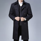 Men's Long Double Breasted Windbreaker with Wool Liner
