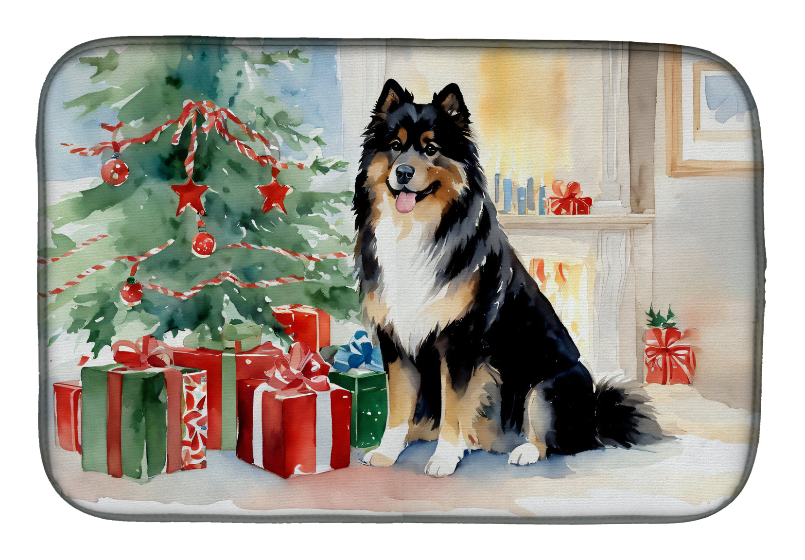 Finnish Lapphund Cozy Christmas Dish Drying Mat