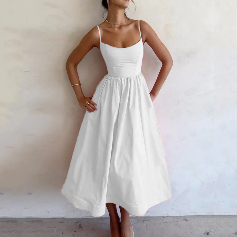 Women's Low-Cut Slim Fit Spaghetti Strap Midi Dress