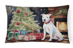 White Pit Bull Terrier Christmas Throw Pillow