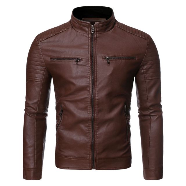 Men's Lightweight Striped PU Leather Jacket (Plus Size)