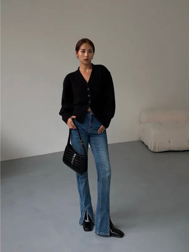 Fashion V-neck Sweater Coat Women New Style Short Long Sleeves