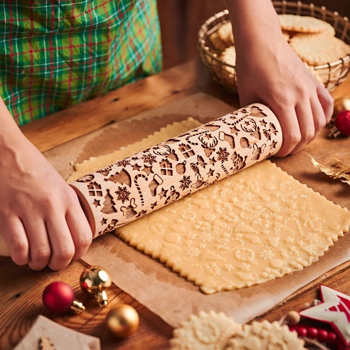 Christmas Elk Print Rolling Pin for Baking