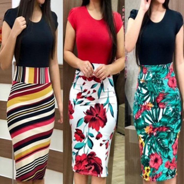 Plus Size Color Block Floral Bodycon Dress