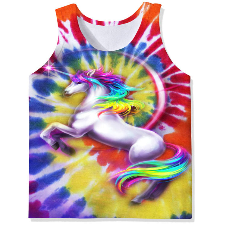 Men's Loose Casual 3D Digital Print Horse Tank Top