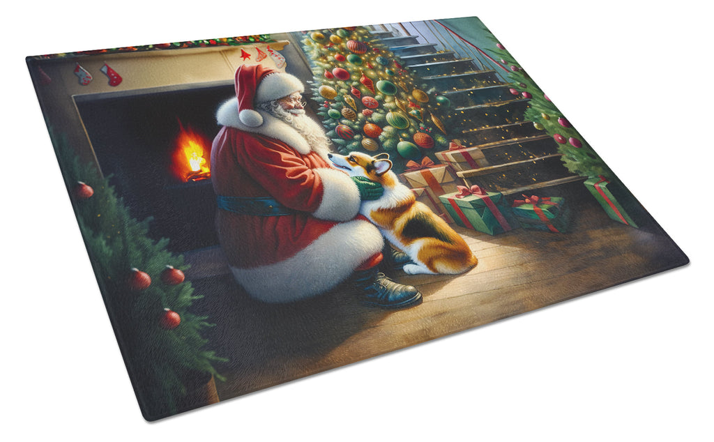 Corgi and Santa Claus Glass Cutting Board