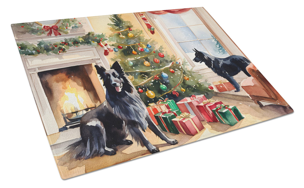 Belgian Sheepdog Cozy Christmas Glass Cutting Board