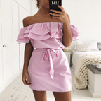 Striped Ruffled Sleeve Off-Shoulder Dress for Women