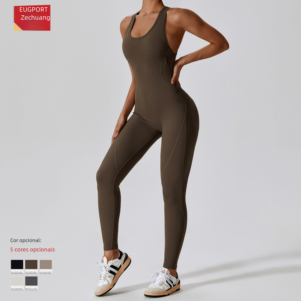 High Elasticity Women's Yoga Bodysuit with Open Back