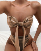High-Waisted Triangle Bikini with Bow - Sexy Swimwear