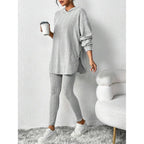 Autumn Solid Stripe Loose Hoodie Set