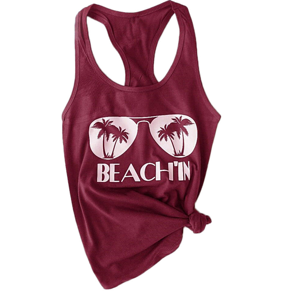 BEACH'IN Palm Sunglasses Racerback Tank Top