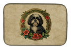 Shih Tzu Christmas Flowers Dish Drying Mat
