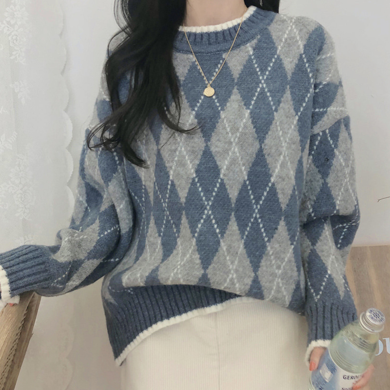 Rhombic Knit Pullover - Loose Winter Sweater | Streetwear