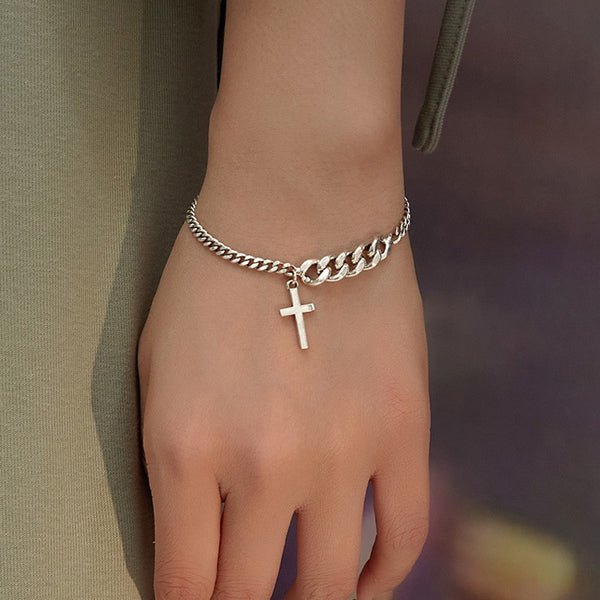 Personalized Hip Hop Cross Bracelet with Geometric Twist