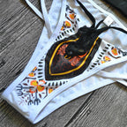 Women's Black Multi-Strap Printed Long Sleeve Bikini