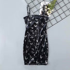 Black Velvet Butterfly Print Slim Fit Cami Dress