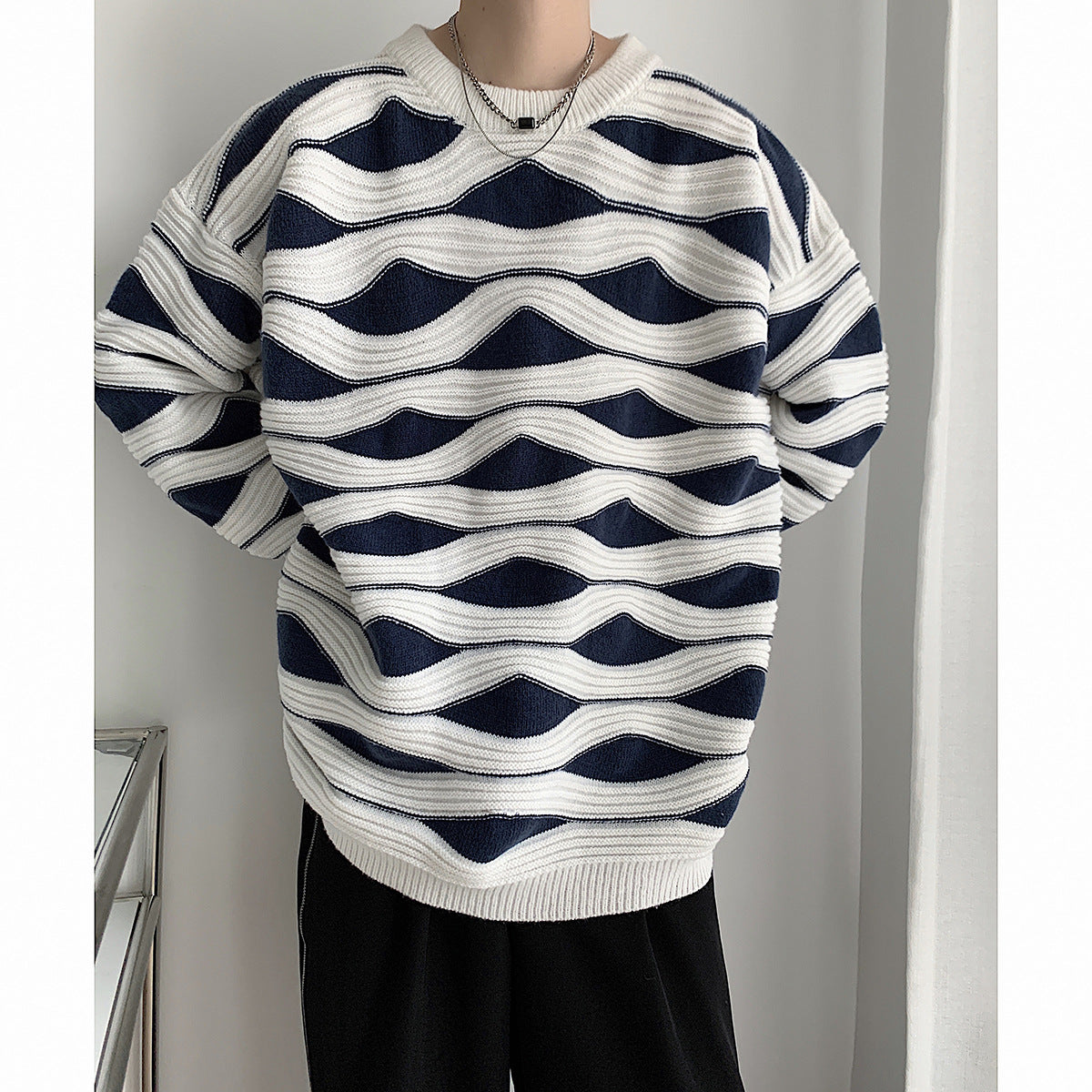 Striped Wave Sweater for Couples Fashion