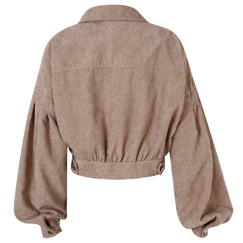 2024 Women's Corduroy Short Jacket with Lantern Sleeves