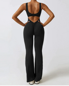 Sleeveless Flare Jumpsuit - Fitted Yoga Bodysuit (One)