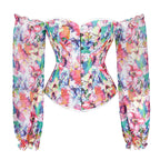 New Long Sleeve Women's Bodysuit Top with Floral Design