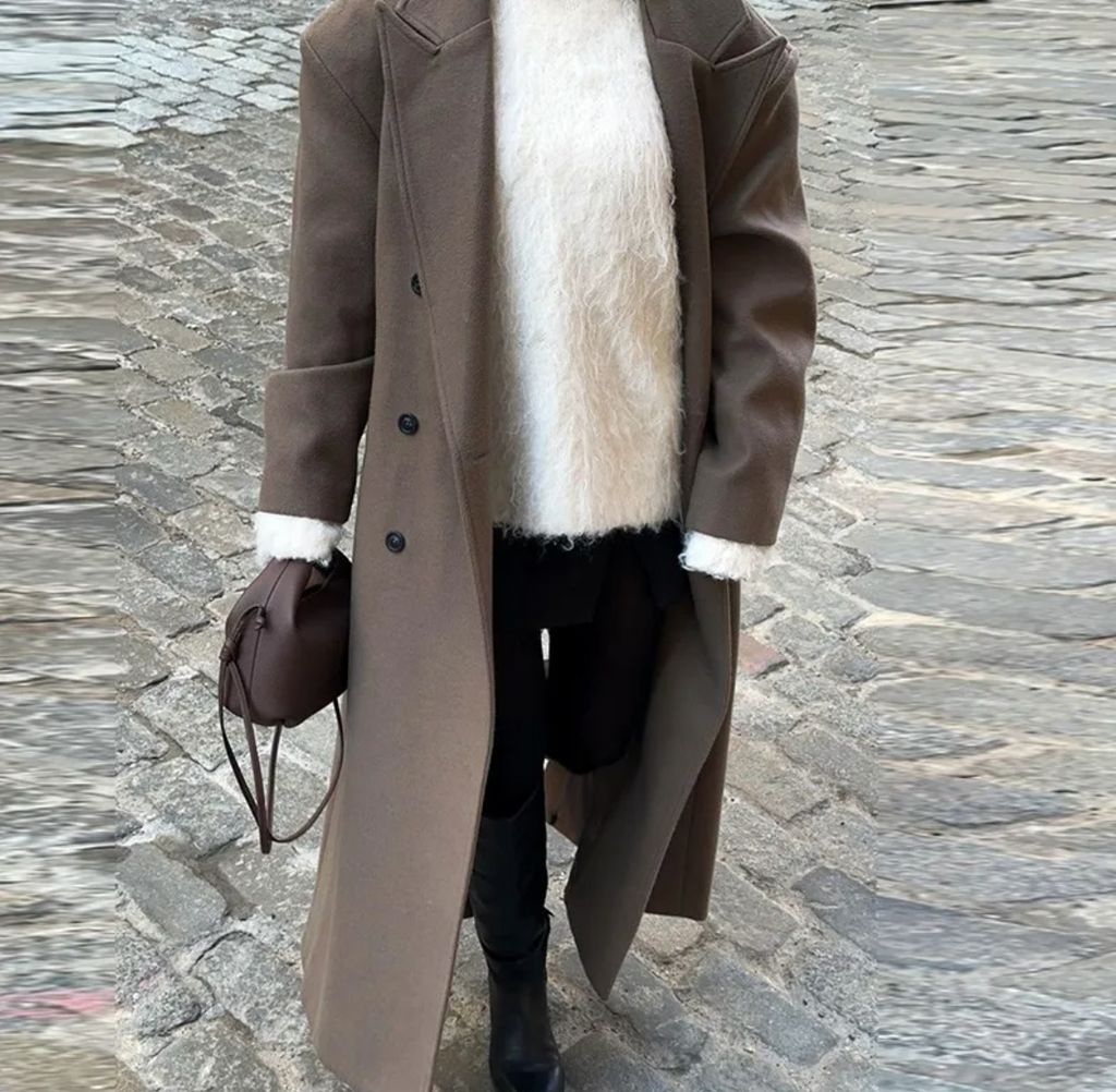 Wool Blend Suit Collar Long Coat