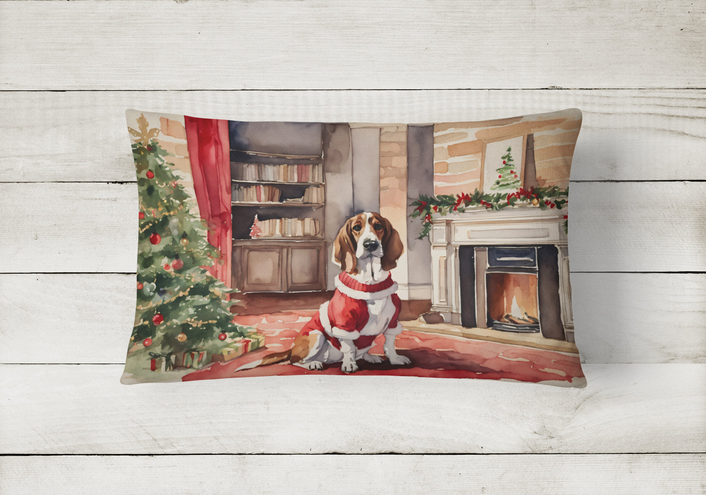 Basset Hound Christmas Throw Pillow
