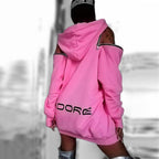 Loose-fitting Hoodie with Letter Printing and Shoulder Cutouts | Streetwear