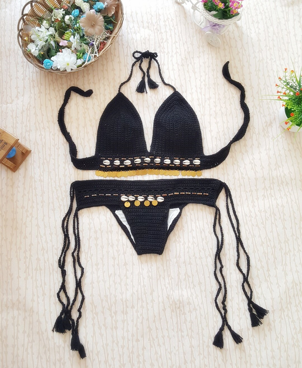 Vintage Handmade Crochet Bikini Beachwear Set for Women